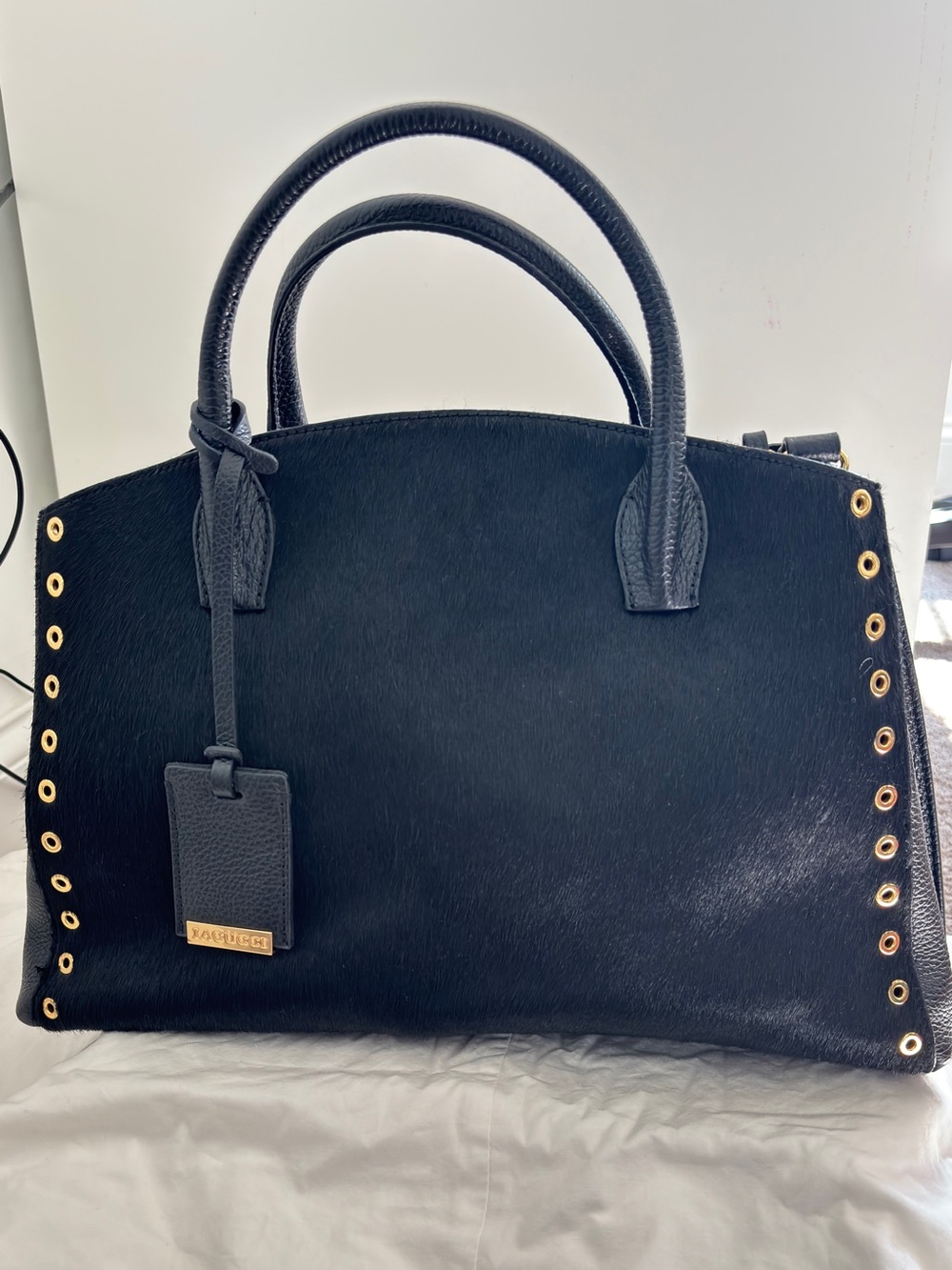 Black Satchel with Gold Grommet Trim